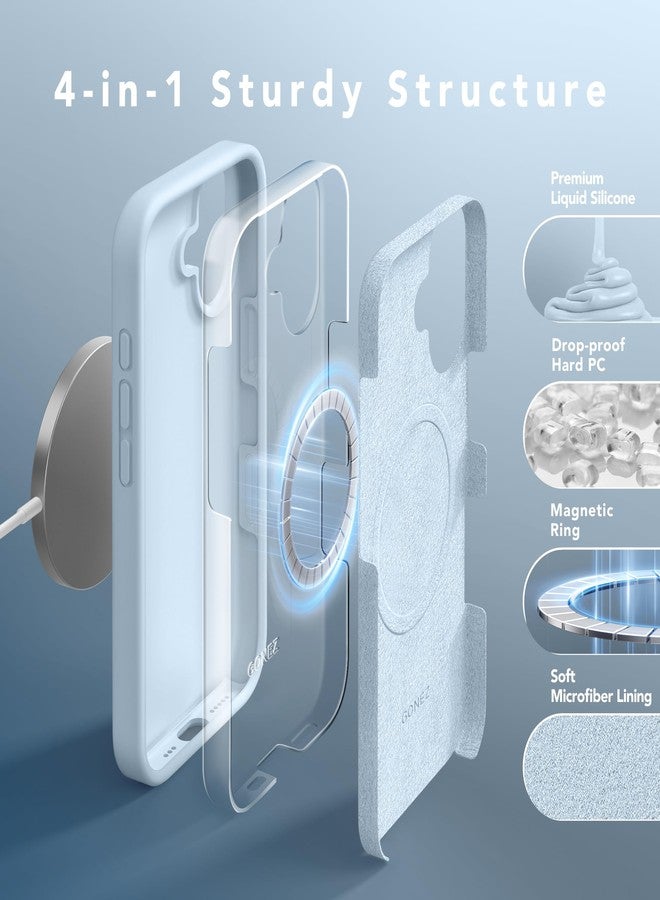 غونيز جراب GONEZ المغناطيسي لهاتف iPhone 16، متوافق مع MagSafe، [واقي شاشة + واقي عدسة الكاميرا]، جراب حماية من السيليكون السائل مقاوم للصدمات لهاتف iPhone 16 مقاس 6.1 بوصة، أزرق - Image 5