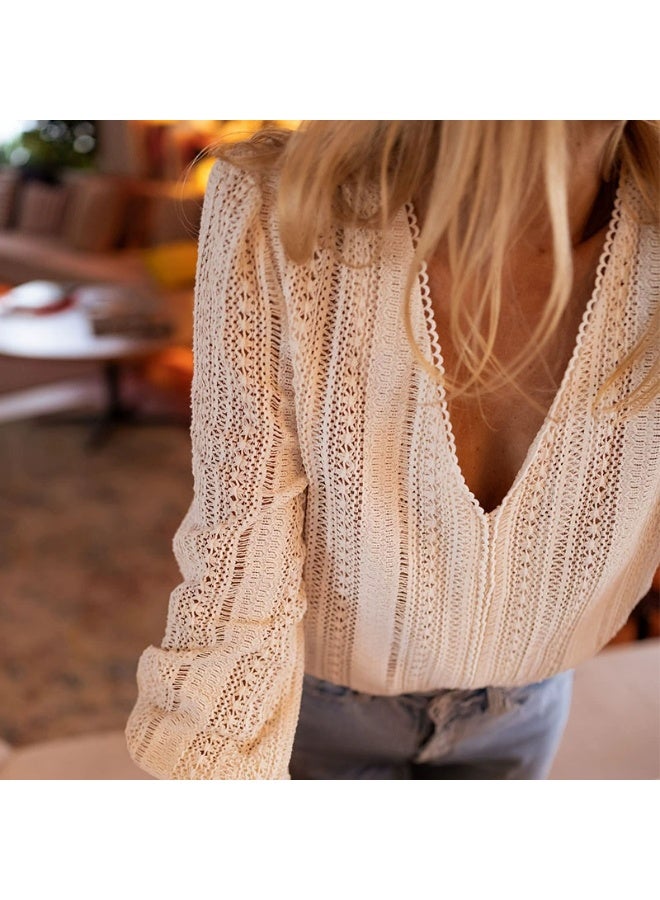 general Casual women's V-neck solid color long-sleeved shirt top - Image 1