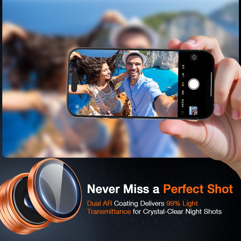 LK for iPhone 17 Pro/17 Pro Max Camera Lens Protector [Top 9H+ Military Grade Shatterproof] One-Click Installation, Ultra-Tough HD, Individual Lens Protectors Scratch-resistant, Cosmic Orange - Image 4