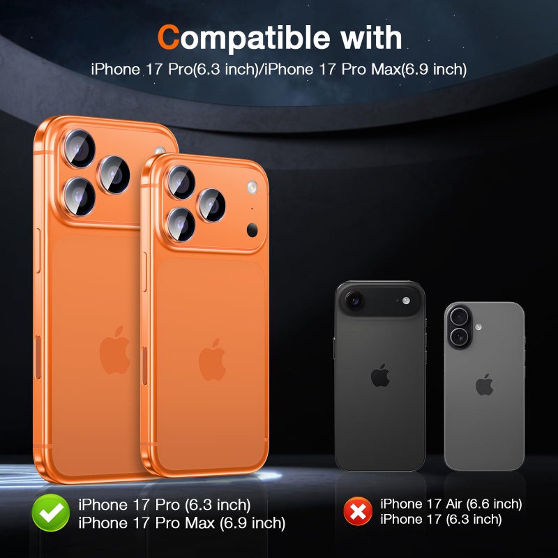 LK for iPhone 17 Pro/17 Pro Max Camera Lens Protector [Top 9H+ Military Grade Shatterproof] One-Click Installation, Ultra-Tough HD, Individual Lens Protectors Scratch-resistant, Cosmic Orange - Image 2