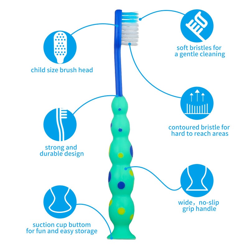 Lauwell Toddler Toothbrush Pack - 24 Pieces, Soft Bristle Animal Toothbrushes with Covers, Suction Cup, Sensitive Teeth - Image 3