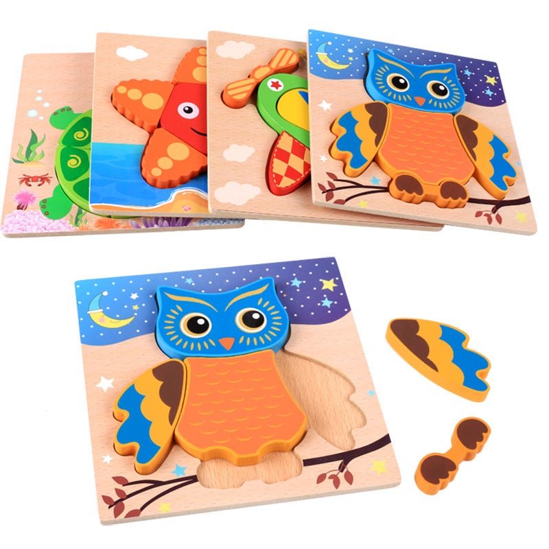 Wooden 3D Three-Dimensional Puzzle Children'S Educational Toys Baby Early Education Cartoon Animal Traffic Puzzle Hand-Held Plate - Image 5