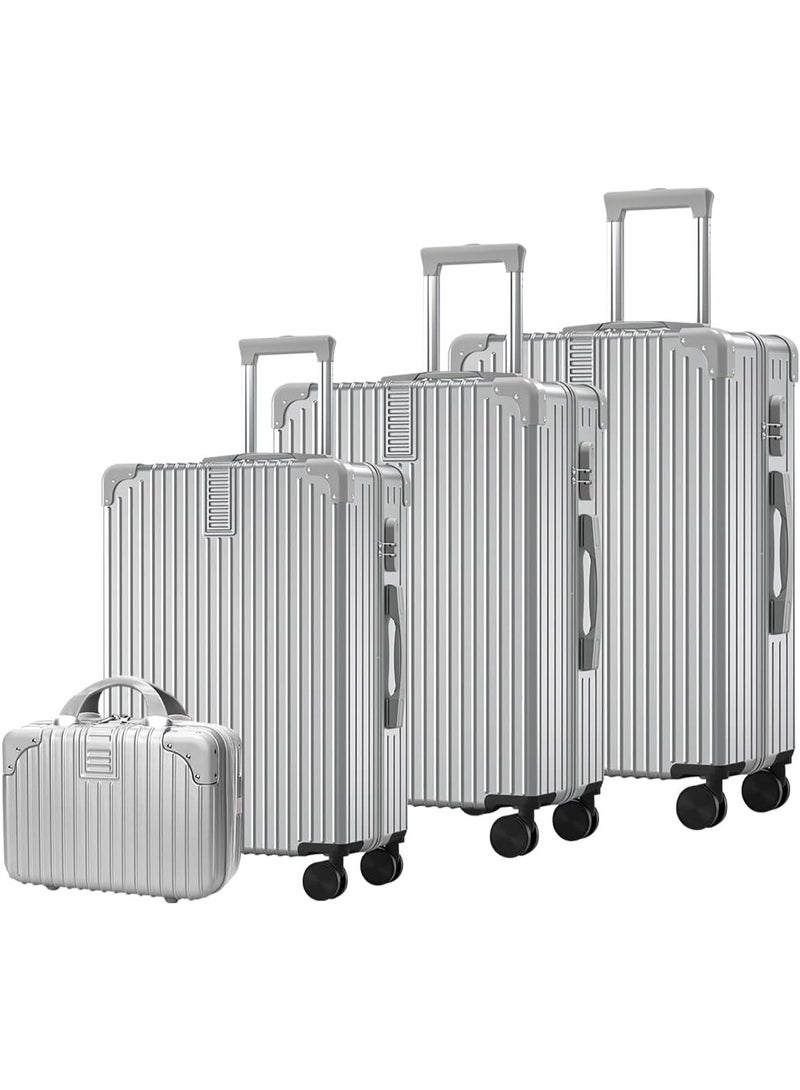 هوكور مجموعة أمتعة، 4 قطع (14/20/24/28) حقائب سفر بعجلات عالمية PC+ABS أمتعة صلبة متينة (فضية) - Image 1