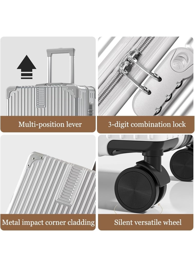 هوكور مجموعة أمتعة، 4 قطع (14/20/24/28) حقائب سفر بعجلات عالمية PC+ABS أمتعة صلبة متينة (فضية) - Image 4