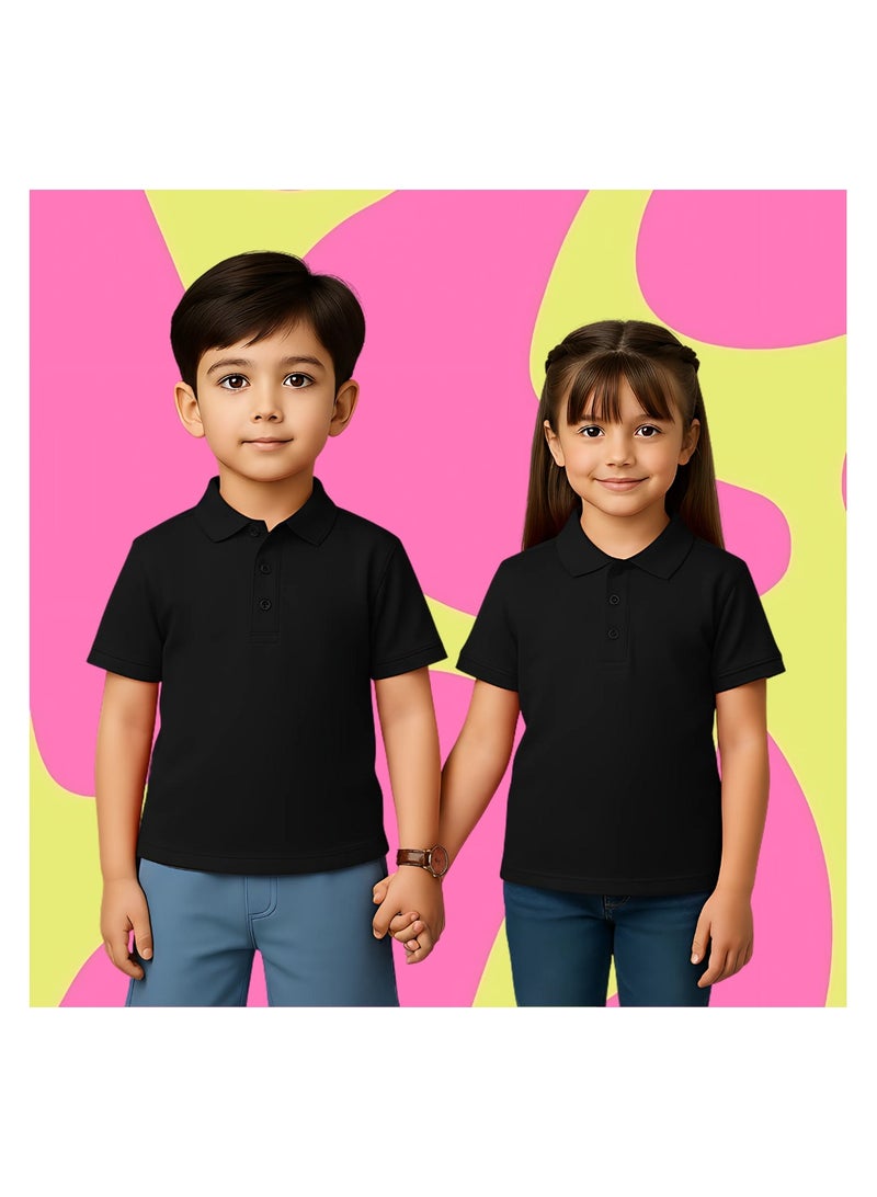 PRINTSHOP4ME Basic Unisex Kids polo T-shirt 230 GSM (Black) - Image 3