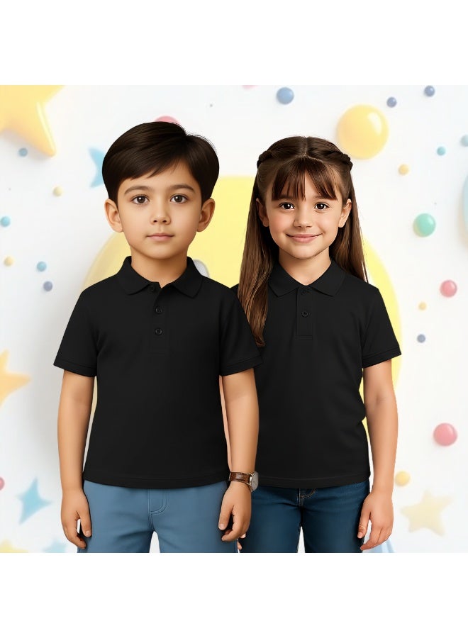 PRINTSHOP4ME Basic Unisex Kids polo T-shirt 230 GSM (Black) - Image 5