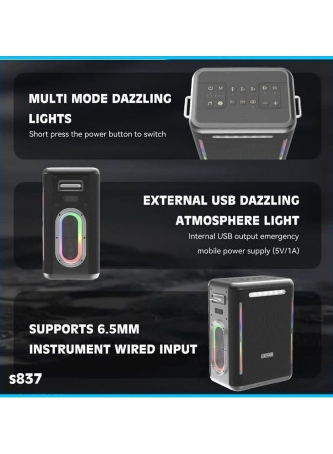 Lenyes Speaker Lenyes S837 300W Outdoor KTV Wireless Speaker Microphone Karaoke Bluetooth 5.0 High Powerfull Bass Tws OUTDOOR + Microphone Karaoke Bluetooth - Image 2