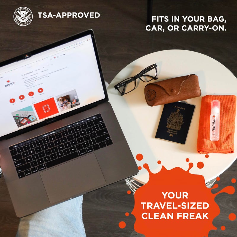 WHOOSH! Screen Shine Go - 1 fl oz Refillable Screen Cleaner Kit with Microfiber Cloth for MacBook, Phone, iPad & Eyeglasses - Powerful Streak-Free Cleaning - Pocket-Sized, TSA-Approved for Travel - Image 5