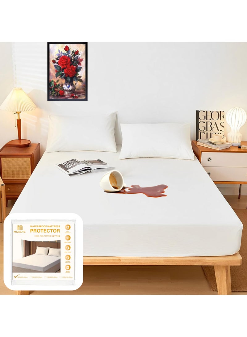 مزاجك واقي مرتبة مقاوم للماء، غطاء مرتبة من نسيج محبوك قابل للتنفس مع جيب عميق قابل للغسل ولا يسبب الحساسية وخالي من الفينيل للحيوانات الأليفة والأطفال والكبار (مفرد صغير (120 * 200 * 30)) - Image 1