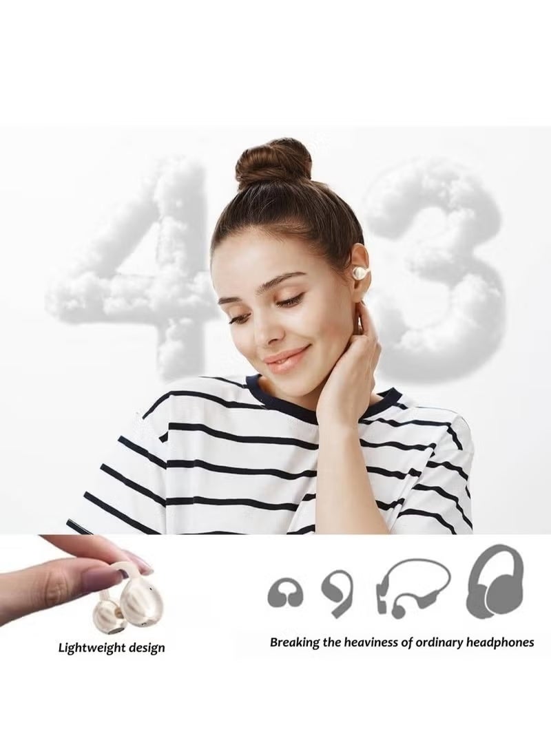 Arabest Open Ear Ring True Open Ear Headphones, Lightweight Comfort Open Ear Clip Wireless Earbuds, Bluetooth 5.4 Headphones with Design Fit Sports Running Beige - Image 4
