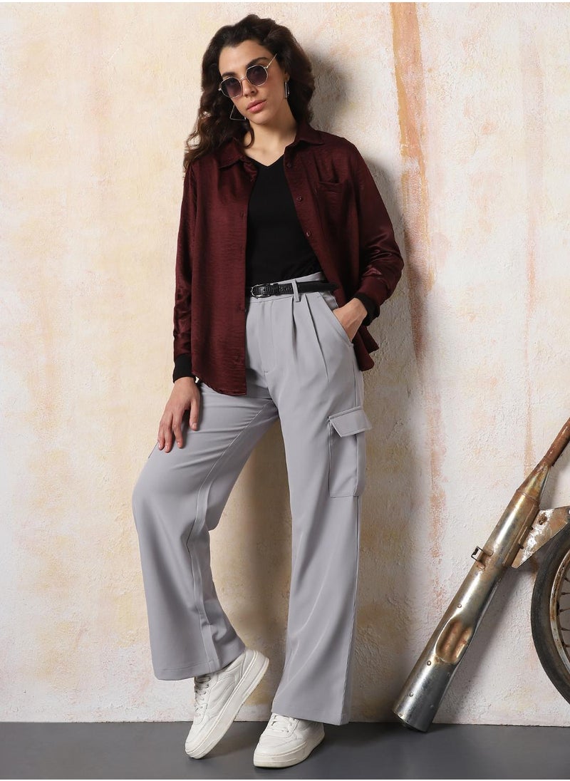 HIGH STAR Women Boxy Opaque Textured Satin Casual Shirt  - Image 2