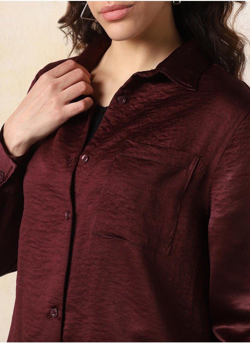 HIGH STAR Women Boxy Opaque Textured Satin Casual Shirt  - Image 5