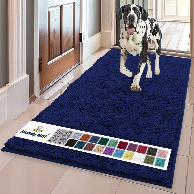 Muddy Mat Super Absorbent Door Mat Indoor Microfiber Quick Dry Chenille Entryway Rug NonSlip Front Door Mat Indoor Mats for Entryway Machine Washable Pet Rug Navy Blue 24x72