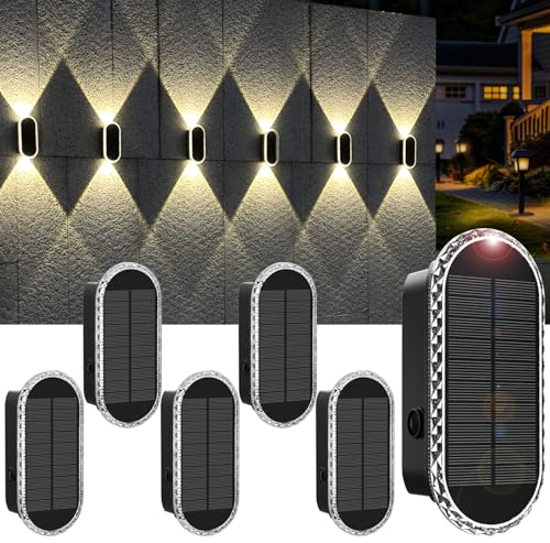 BlueYang Solar Fence Lights Outdoor 3000K4000K6000K 3 Modes Solar Wall Lights Outdoor Waterproof UpDown DualHead Outdoor Solar Lights for Yard House Fence Backyard Deck Garden Patio Porch 6 PK - Image 1