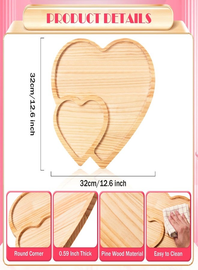 FOBSME Heart Shape Wooden Serving Tray Valentine's Day Wooden Platter Double-Heart Shape Charcuterie Board Pine Wooden Snack Dish Plate for Wedding Mother's Day Housewarming Present,12.6x12.6x0.59 - Image 2