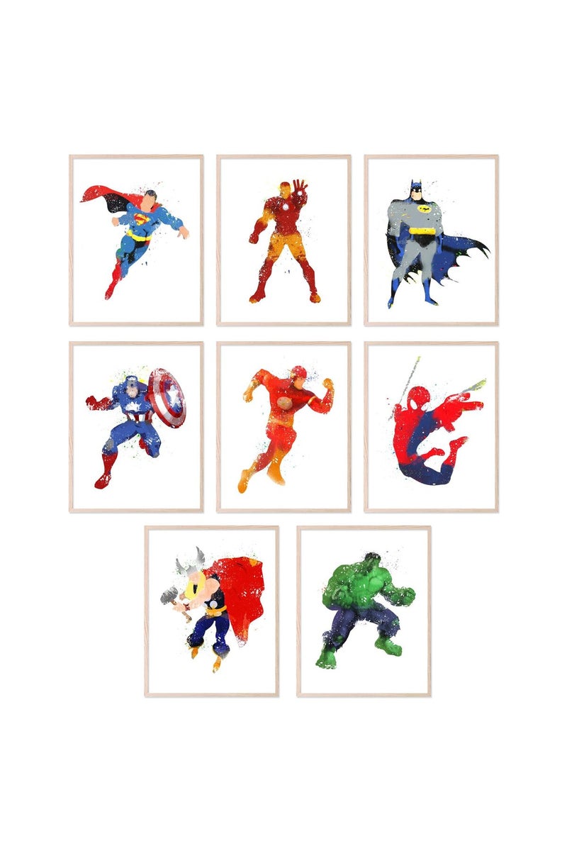 BigWig Prints - Superhero Posters for Kids, Comic Book Wall Art, Superhero Room Decor for Boys, Avengers and Justice League Prints, Colorful Wall Decor for Bedroom or Playroom - Unframed 8 Pack (8x10) - Image 1