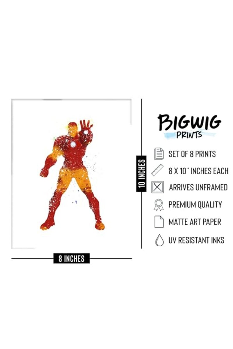 BigWig Prints - Superhero Posters for Kids, Comic Book Wall Art, Superhero Room Decor for Boys, Avengers and Justice League Prints, Colorful Wall Decor for Bedroom or Playroom - Unframed 8 Pack (8x10) - Image 4