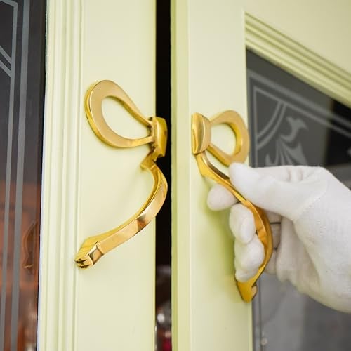 Indian-Shelf 1 Pair Antique Brass Cabinet Pulls Bow Decorative Door Handles Gold Bow Handles for Cabinets and Drawers Vintage Gold Door Pulls - Image 3