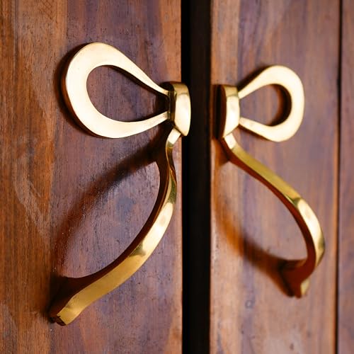 Indian-Shelf 1 Pair Antique Brass Cabinet Pulls Bow Decorative Door Handles Gold Bow Handles for Cabinets and Drawers Vintage Gold Door Pulls - Image 1