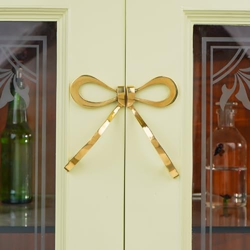 Indian-Shelf 1 Pair Antique Brass Cabinet Pulls Bow Decorative Door Handles Gold Bow Handles for Cabinets and Drawers Vintage Gold Door Pulls - Image 4
