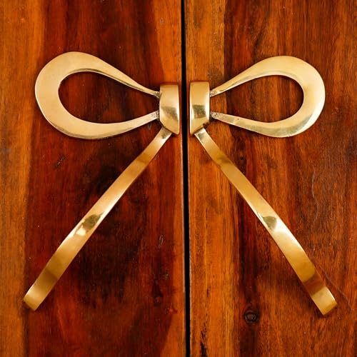 Indian-Shelf 1 Pair Antique Brass Cabinet Pulls Bow Decorative Door Handles Gold Bow Handles for Cabinets and Drawers Vintage Gold Door Pulls - Image 2