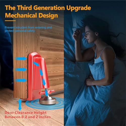 Geanli Door Stoppers Security - Portable Door Jammer for Travel Security Anti Theft, Apartment Hotel Door Lock - Protection for Homeowner and Children, Lockdown Device for Women Safety Self Defense (Red) - Image 2