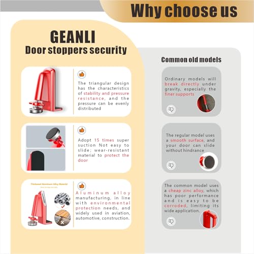 Geanli Door Stoppers Security - Portable Door Jammer for Travel Security Anti Theft, Apartment Hotel Door Lock - Protection for Homeowner and Children, Lockdown Device for Women Safety Self Defense (Red) - Image 4