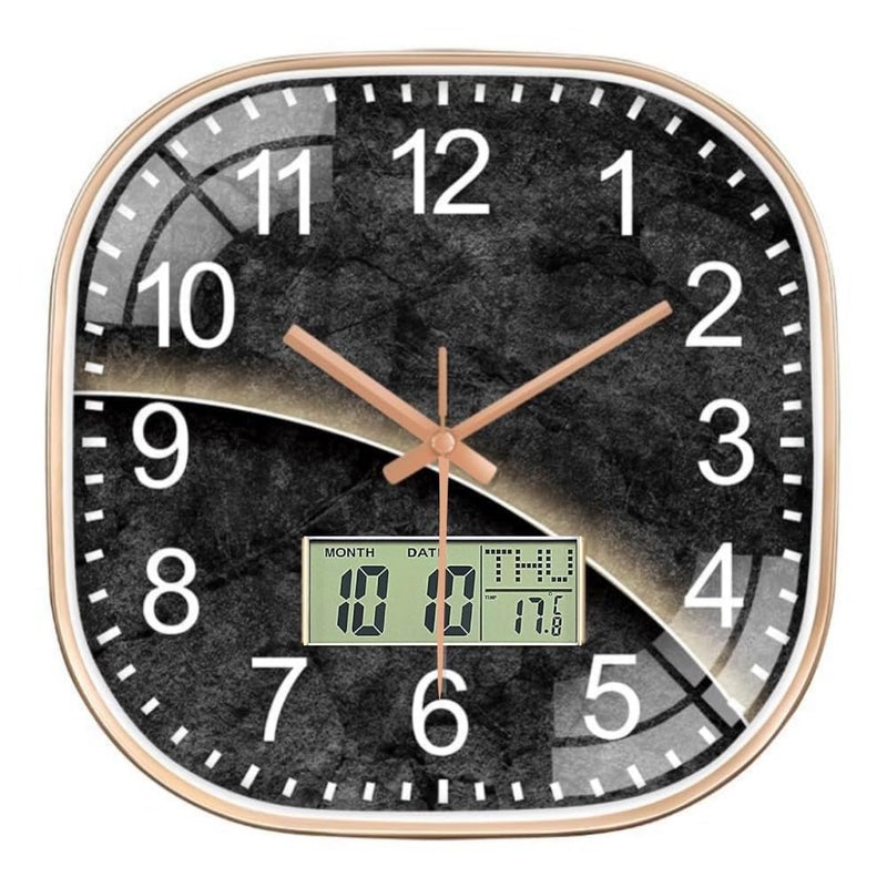 Ash  Roh Ash & Roh 12 Inch Silent Quatrz and Non-Ticking Wall Clock with Easy to Read Number and Analog Display Stylish & Decorative Design for Office, Living Room, Bedroom (Black Stone Digital Square) - Image 1