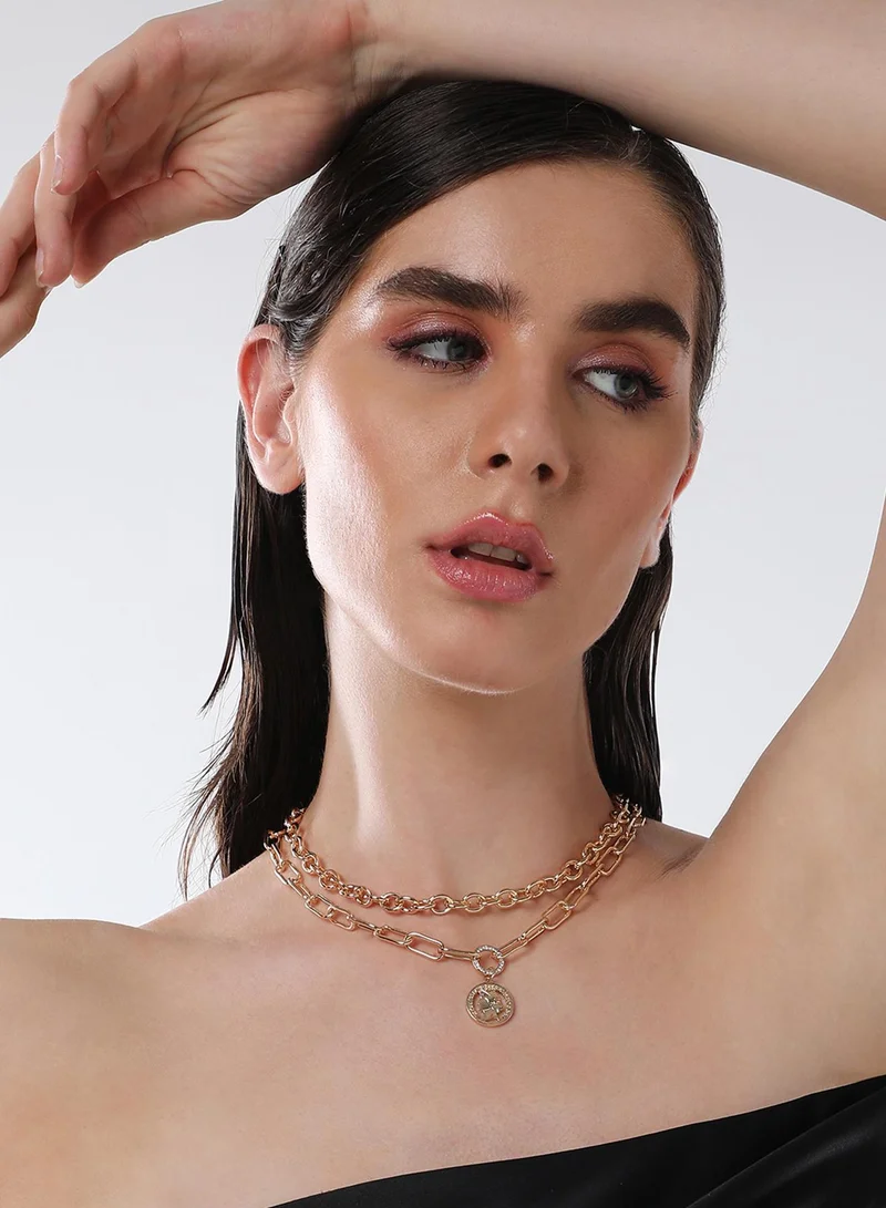 SOHI Coin Chainlink Layered Artificial Necklace Jewellery
