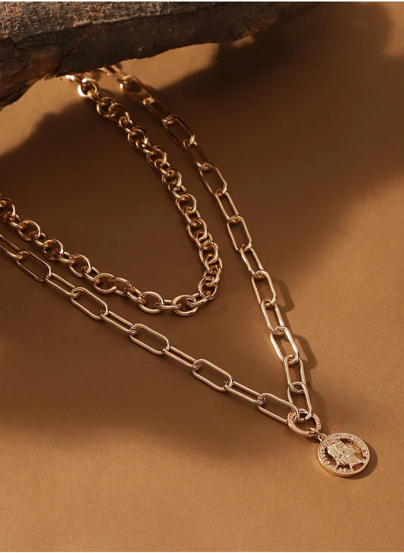 SOHI The Coin Chainlink Layered Necklace