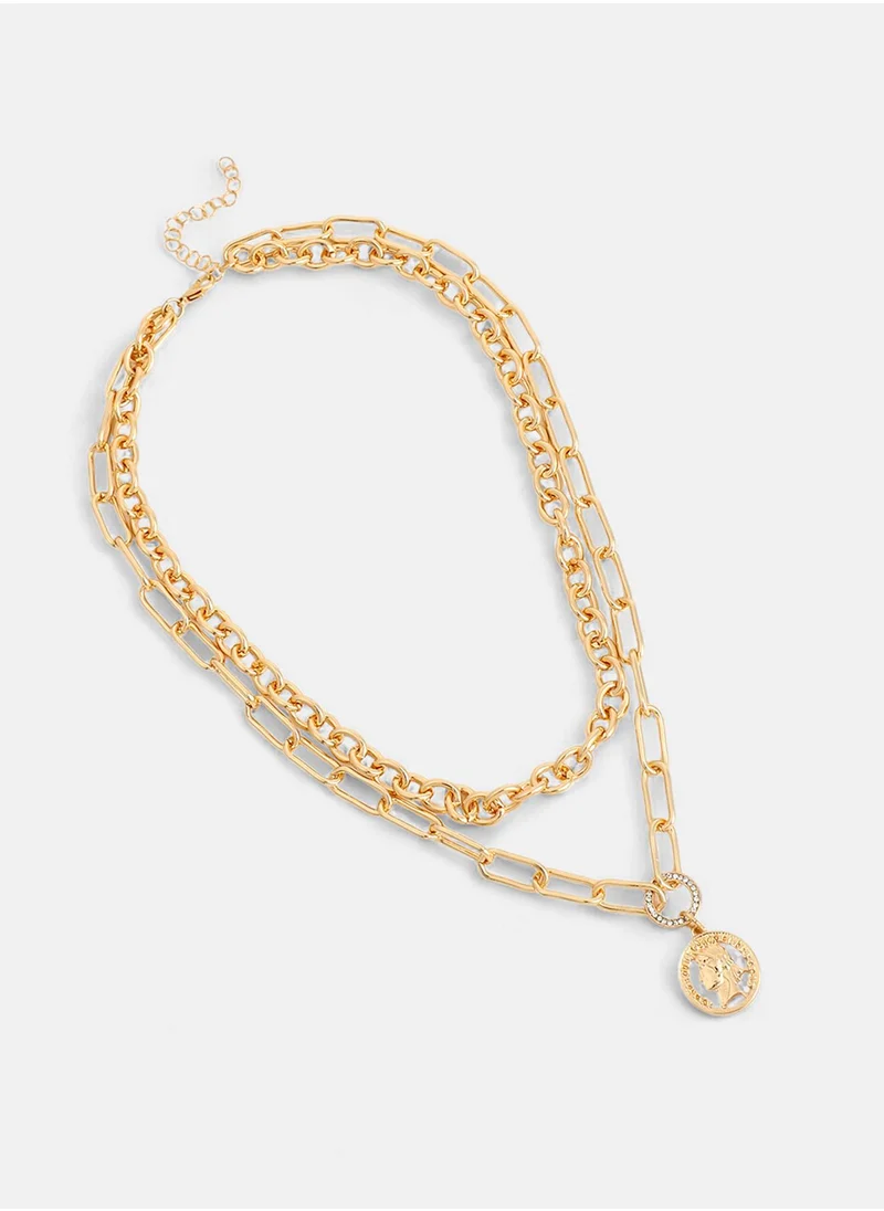 SOHI The Coin Chainlink Layered Necklace