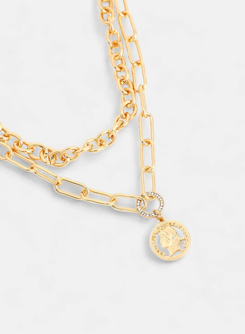 SOHI Coin Chainlink Layered Artificial Necklace Jewellery