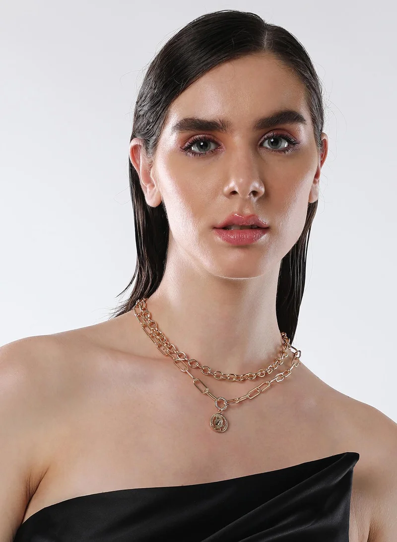 SOHI Coin Chainlink Layered Artificial Necklace Jewellery