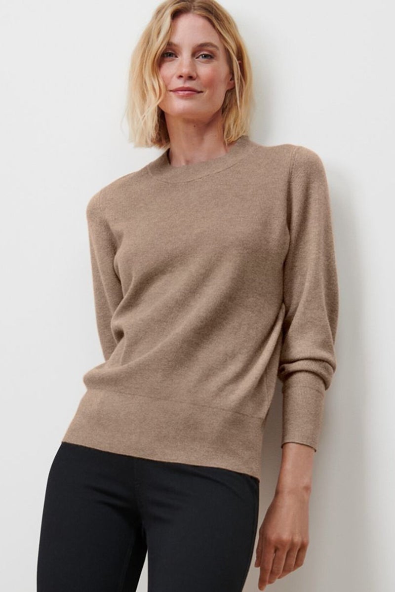 Tchibo Women Ribbed Neck Knitted Sweater, Beige  - Image 1
