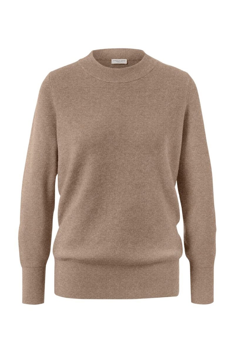 Tchibo Women Ribbed Neck Knitted Sweater, Beige  - Image 3