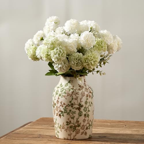 SIDUCAL Ceramic Green and Beige Antique Vase, 7 Inch Retro Ice Cracked Chinoiserie Floral Vase, Rustic Farmhouse Vases for Home Decor, Bookshelf, Office, Garden, Chinoiserie Decor, Tuscan Decor - Image 1