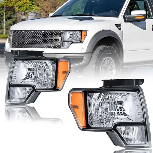Fullux Headlights for 2009-2014 Ford F150 Pickup F-150 2010 2011 2012 2013 Amber Reflector Chrome Housing - Image 1