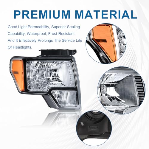 Fullux Headlights for 2009-2014 Ford F150 Pickup F-150 2010 2011 2012 2013 Amber Reflector Chrome Housing - Image 2