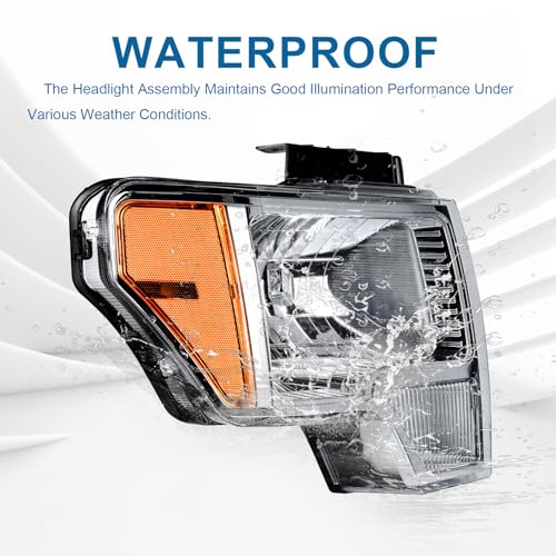Fullux Headlights for 2009-2014 Ford F150 Pickup F-150 2010 2011 2012 2013 Amber Reflector Chrome Housing - Image 5