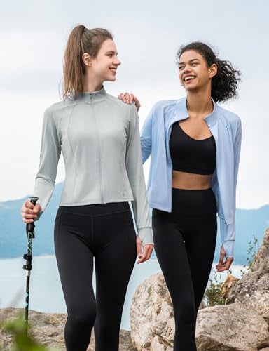 baleaf Womens UPF 50 Sun Crop Shirt with Pockets Full Zip Cooling Quick Dry Long Sleeve Jacket for Golf Hiking Light Gray M - Image 3