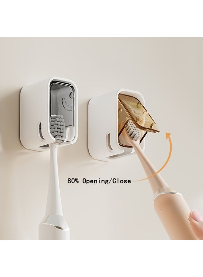 صندوق تخزين فرشاة الأسنان المثبت على الحائط من قطعتين - سهل التركيب بدون مثقاب، منظم حمام موفر للمساحة لفرشاة الأسنان الكهربائية والعادية، مصنوع من البلاستيك المتين - Image 1