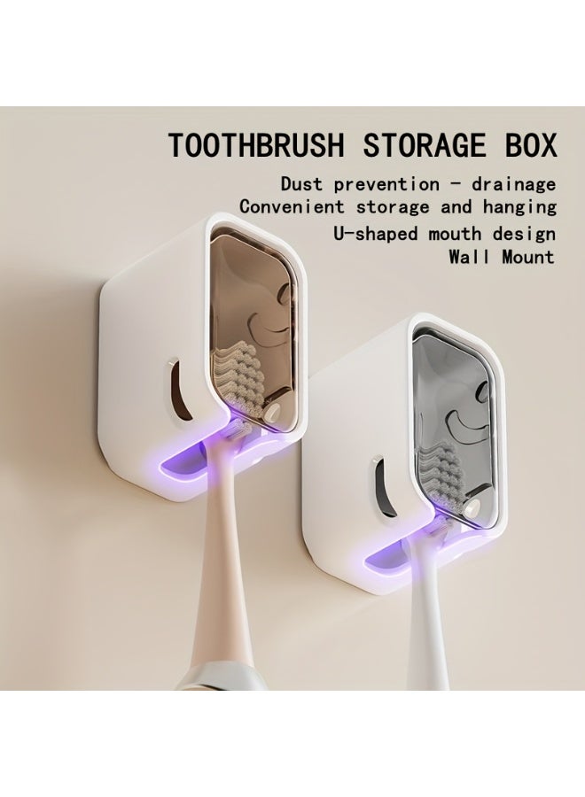 صندوق تخزين فرشاة الأسنان المثبت على الحائط من قطعتين - سهل التركيب بدون مثقاب، منظم حمام موفر للمساحة لفرشاة الأسنان الكهربائية والعادية، مصنوع من البلاستيك المتين - Image 2
