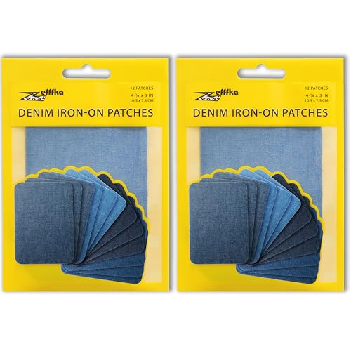 ZEFFFKA 2 Pack of Denim Iron-on Patches Repair Kit - 12pcs, 3"x4.25", 100% Cotton, Strongest Glue, Assorted Blue Shades - Image 1