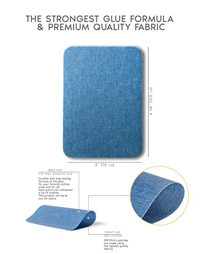 ZEFFFKA 2 Pack of Denim Iron-on Patches Repair Kit - 12pcs, 3"x4.25", 100% Cotton, Strongest Glue, Assorted Blue Shades - Image 3