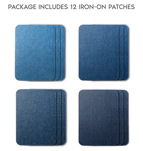 ZEFFFKA 2 Pack of Denim Iron-on Patches Repair Kit - 12pcs, 3"x4.25", 100% Cotton, Strongest Glue, Assorted Blue Shades - Image 2