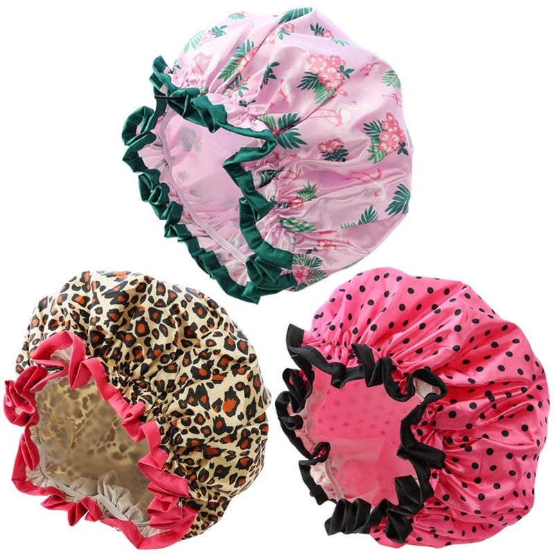 NAIHOD 3 Pieces Shower CapReusable Shower Caps Waterproof Double Waterproof Layers Bathing Shower Hat Soft Comfortable EVA Lined Shower Hat Protection Hair Bath Women Caps