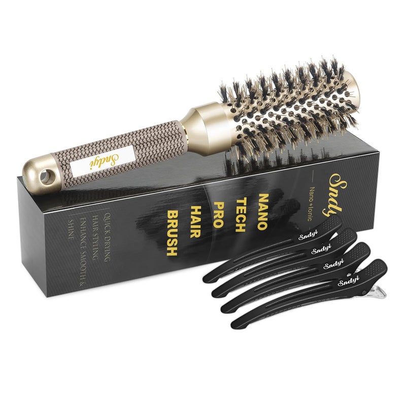 Sndyi Small Round Brush for Blow Out, Nano Thermal Ceramic Ionic Round Hair Brush with Boar Bristles, Boost Shine & Volume, For Short Hair with Quick Blow Drying & Salon Styling - 2.3'', Barrel 1.3'' - Image 1