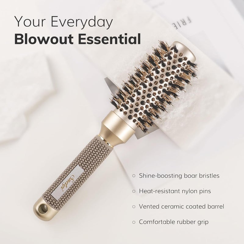 Sndyi Small Round Brush for Blow Out, Nano Thermal Ceramic Ionic Round Hair Brush with Boar Bristles, Boost Shine & Volume, For Short Hair with Quick Blow Drying & Salon Styling - 2.3'', Barrel 1.3'' - Image 2