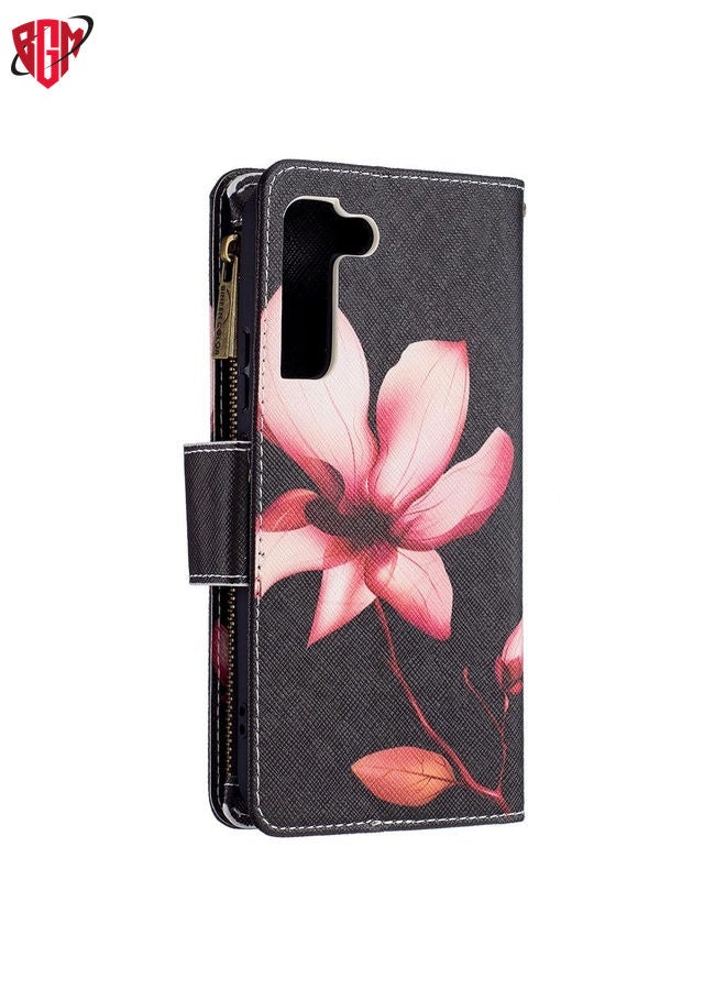 For Samsung Galaxy S22+ 5G Colored Drawing Pattern Zipper Horizontal Flip Phone Leather Case with Holder & Card Slots & Wallet(Lotus)  - Image 3
