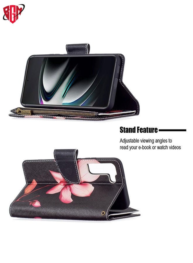 For Samsung Galaxy S22+ 5G Colored Drawing Pattern Zipper Horizontal Flip Phone Leather Case with Holder & Card Slots & Wallet(Lotus)  - Image 4